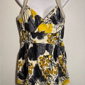 Anthropologie Yellow and Black Floral Top